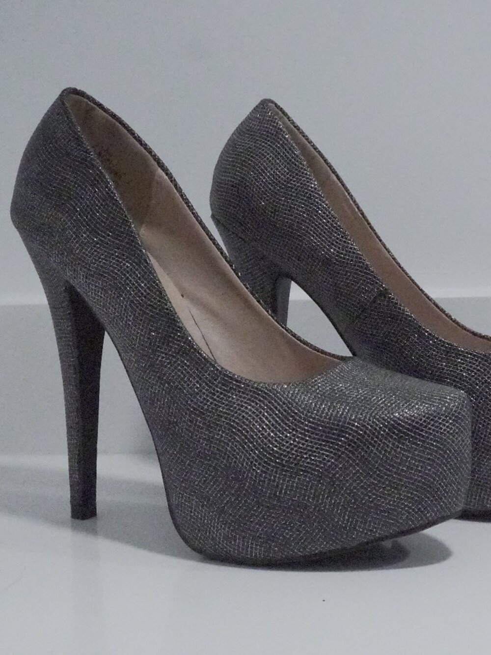 silver sparkly heels